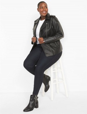 Dámské Bundy Lane Bryant Faux-Leather Moto Černé | SJE6820LR