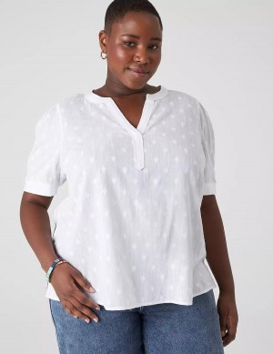 Dámské Halenka Lane Bryant Split-Neck Jacquard Popover Bílé | FPJ4634KF