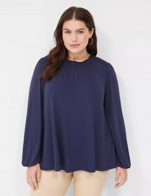 Dámské Halenka Lane Bryant Swing Crew-Neck Smocked-Shoulder Top Blankyt | NPC3780NI