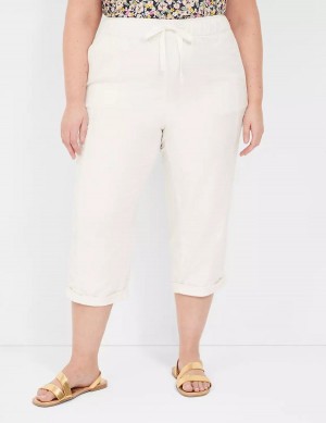 Dámské Kalhoty Lane Bryant Slub Pull-On Crop Bílé Růžové | DMN6367VO