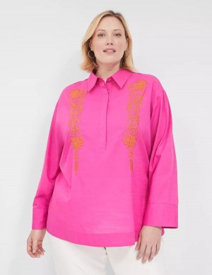 Dámské Košile Lane Bryant Relaxed Collared Embroidered Tunic Fuchsie | QYB7014FP