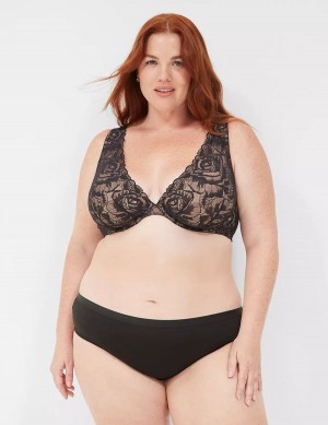 Dámské Podprsenka Bez Podšívky Lane Bryant Plunge with Lace Černé | RVX274KP