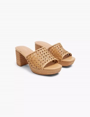 Dámské Sandály na Podpatku Lane Bryant Dream Cloud Woven Faux-Leather Slip-On Heel Hnědožlutý | FVE223AD