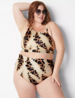 Dámské Slipy Lane Bryant Ruched Side High-Waist Swim Hnědé | QPR4937EP
