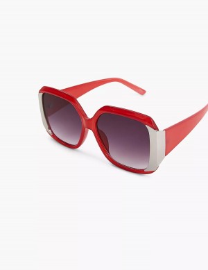 Dámské Sluneční Brýle Lane Bryant Red With Silvertone Square Červené | KKD155DW