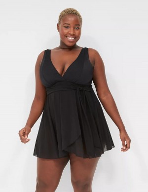Dámské Šaty Lane Bryant No-Wire Wrap Swim Černé | GIN650PD