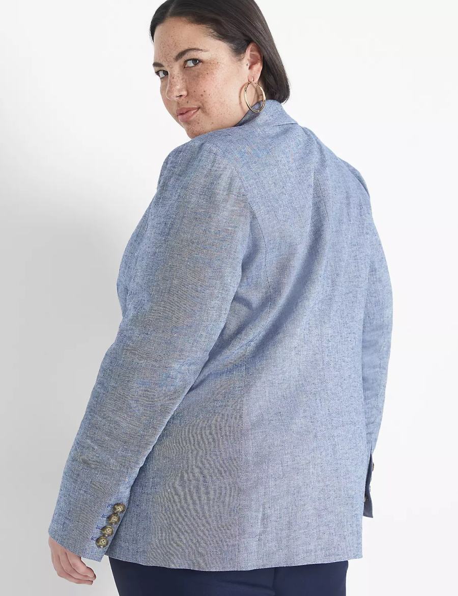 Dámské Blejzry Lane Bryant Chambray Linen Long-Sleeve Blankyt Šedé | HYG8396FI