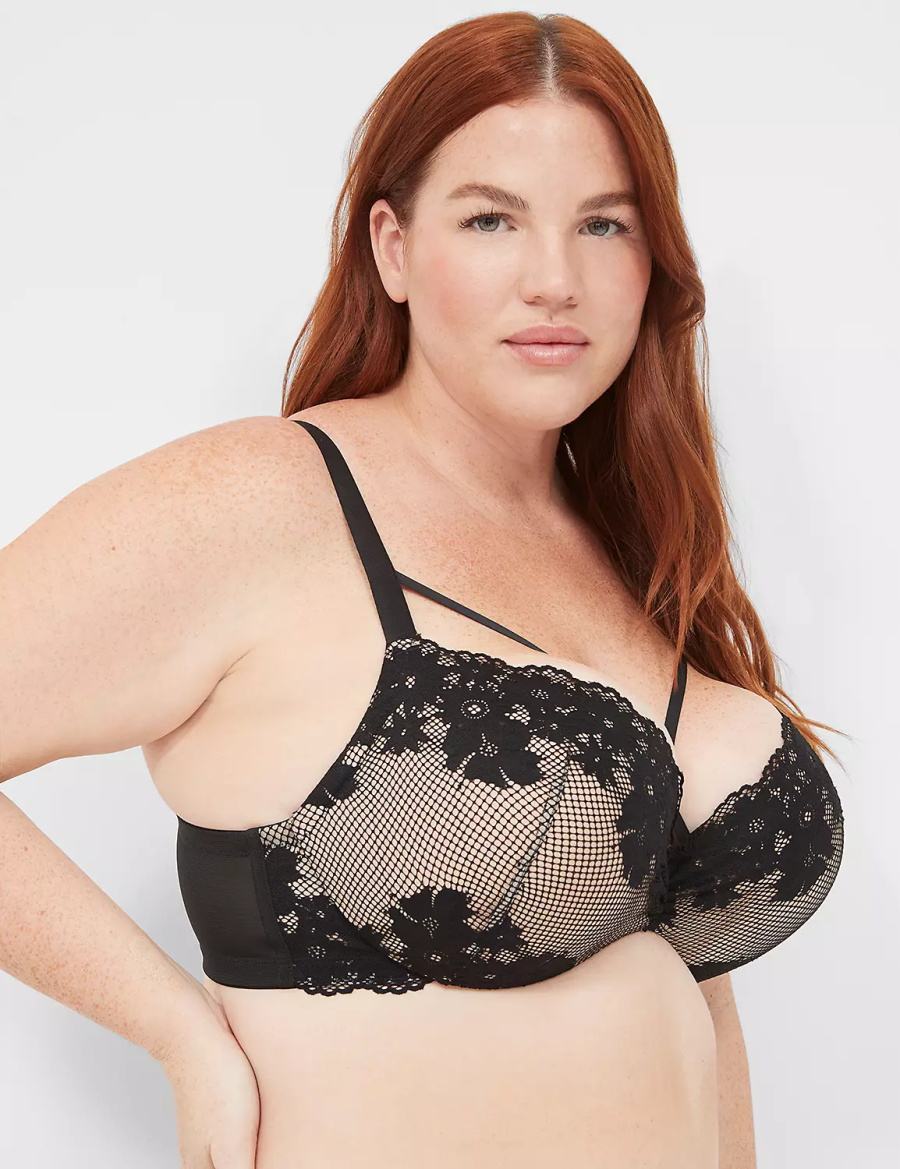 Dámské Bralettes Lane Bryant Fishnet Lace Max Boost Plunge Černé | WUR856CY