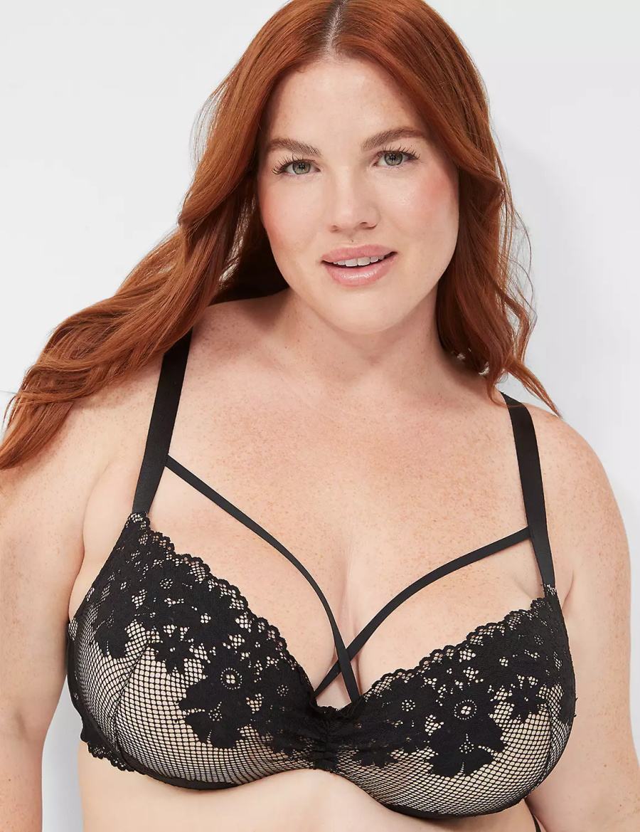 Dámské Bralettes Lane Bryant Fishnet Lace Max Boost Plunge Černé | WUR856CY