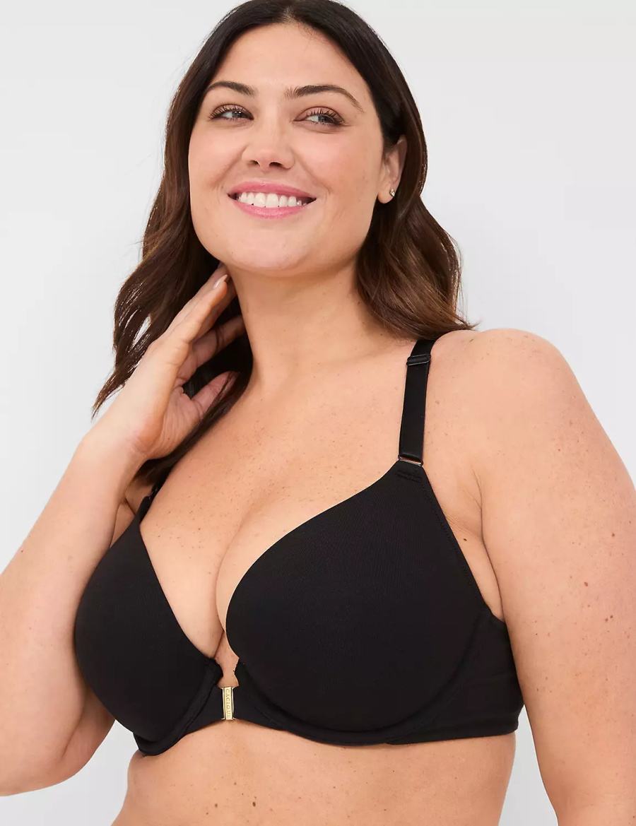 Dámské Bralettes Lane Bryant Front-Close Cotton Boost Plunge Černé | MBB4167QQ