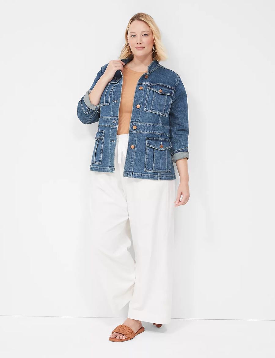 Dámské Bundy Lane Bryant Denim Banded-Waist Utility Tmavě Blankyt | QID3838SD