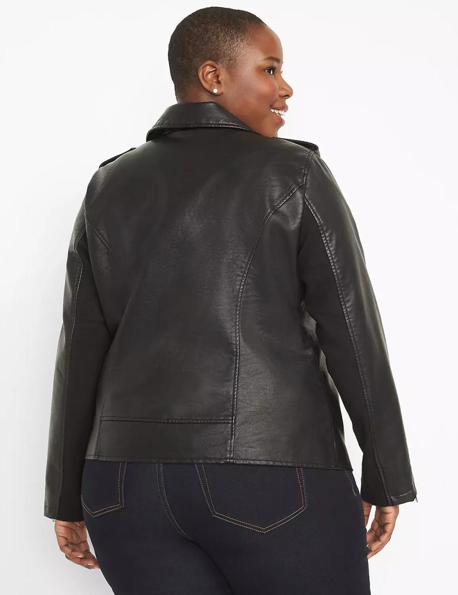 Dámské Bundy Lane Bryant Faux-Leather Moto Černé | SJE6820LR