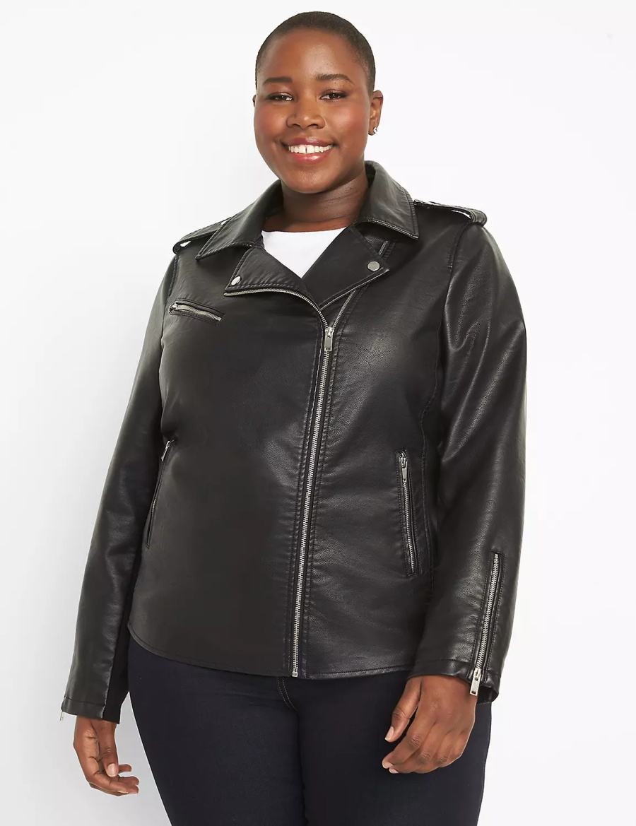 Dámské Bundy Lane Bryant Faux-Leather Moto Černé | SJE6820LR