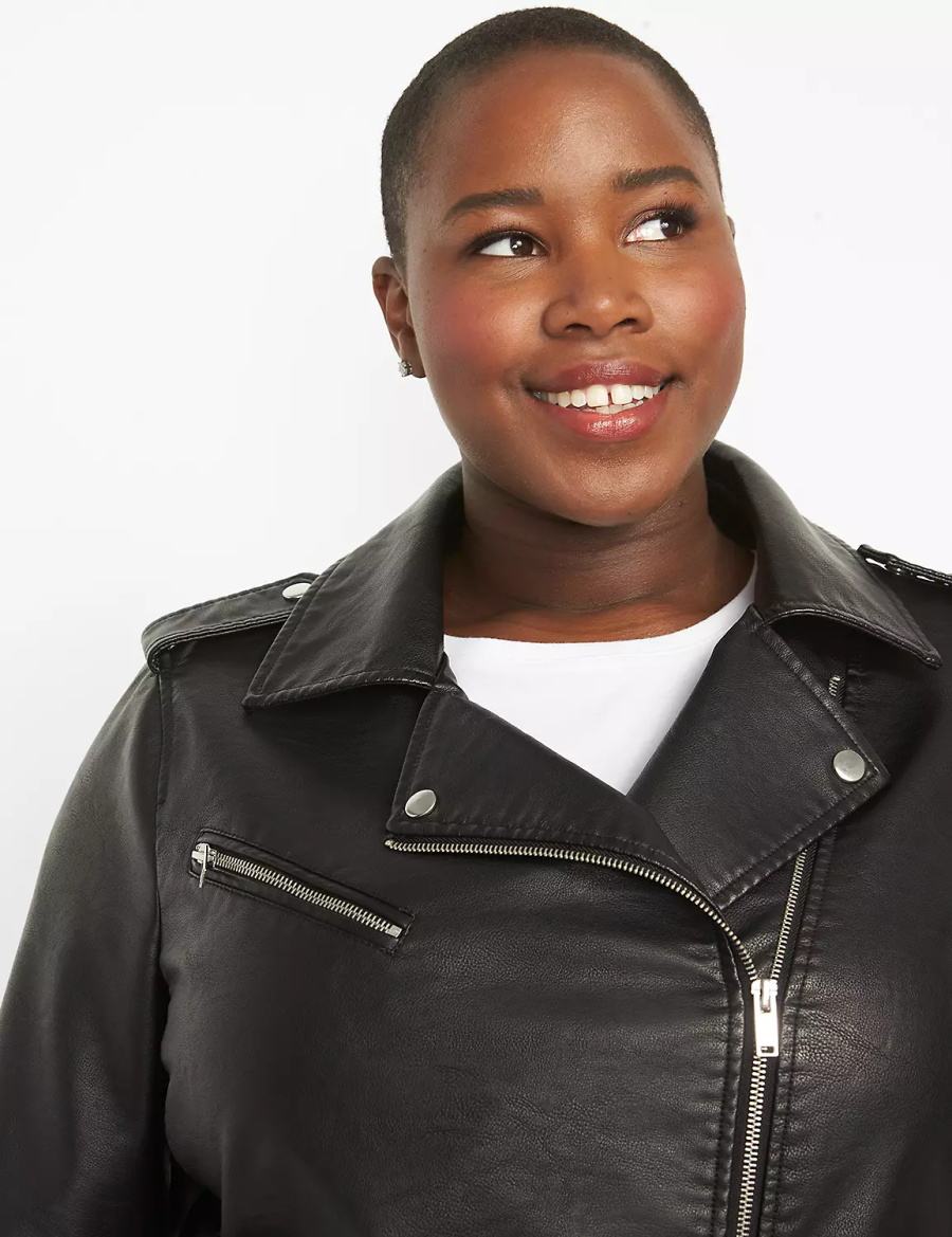 Dámské Bundy Lane Bryant Faux-Leather Moto Černé | SJE6820LR