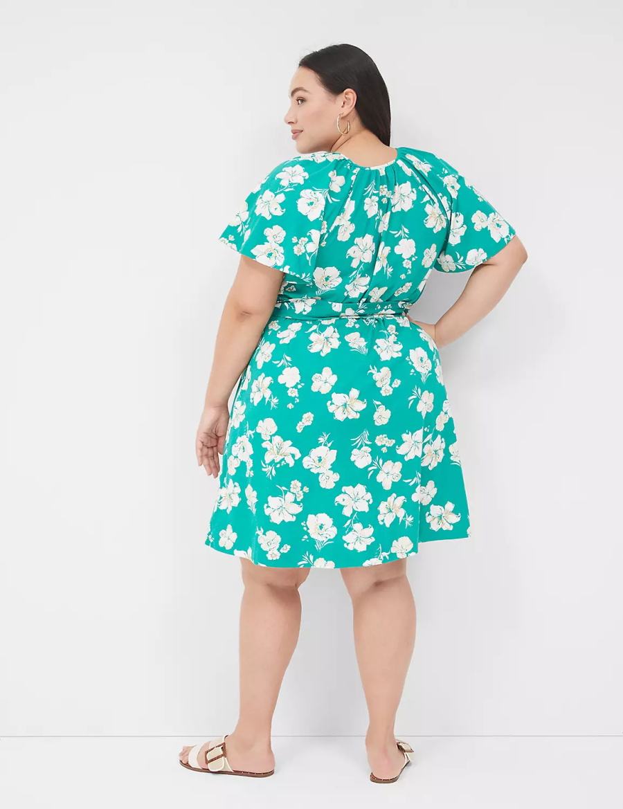 Dámské Casual Šaty Lane Bryant Flutter-Sleeve Tie-Waist Tyrkysové | YXP6515DV