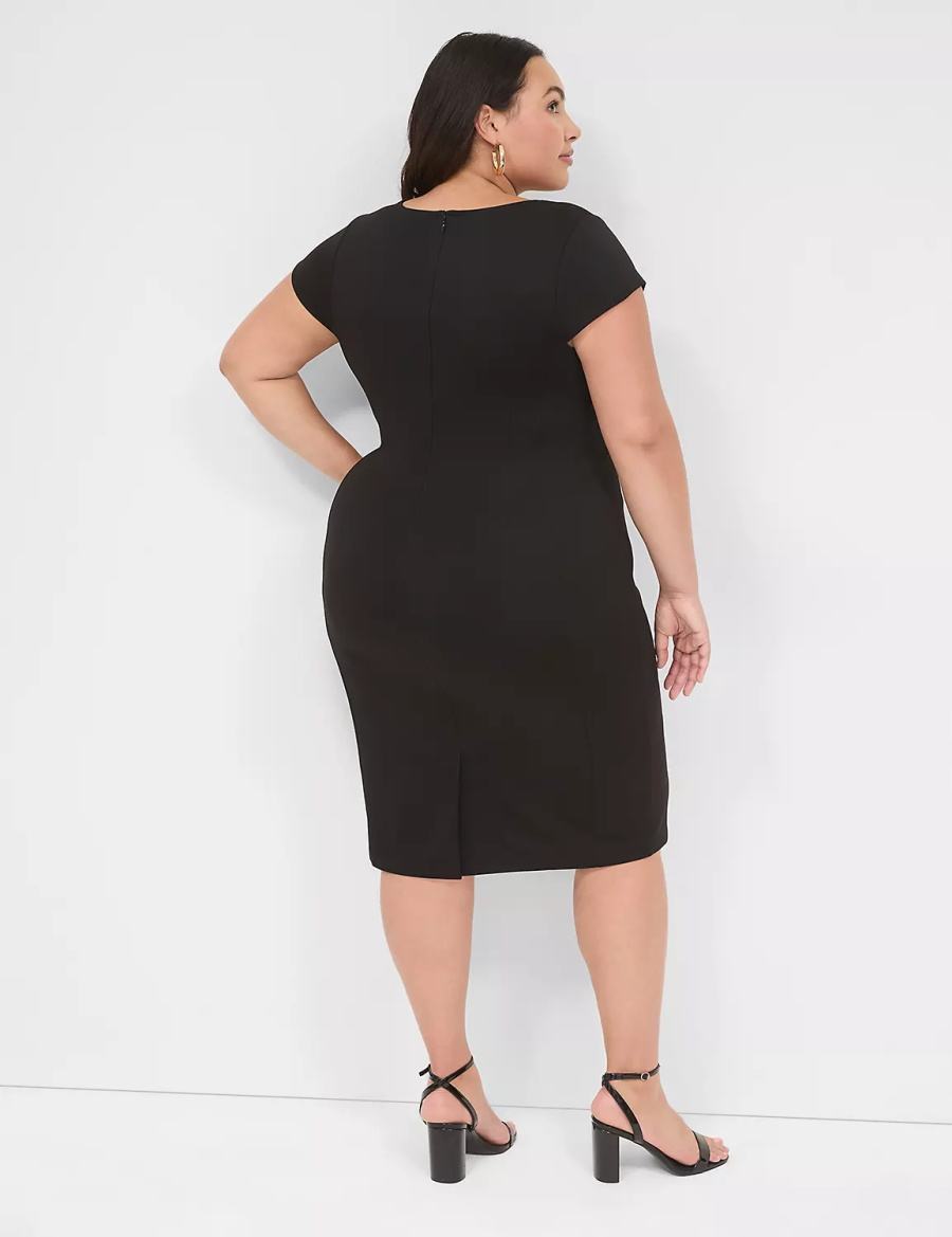 Dámské Casual Šaty Lane Bryant Ponte Cap-Sleeve Crew-Neck Černé | ELX9537FO
