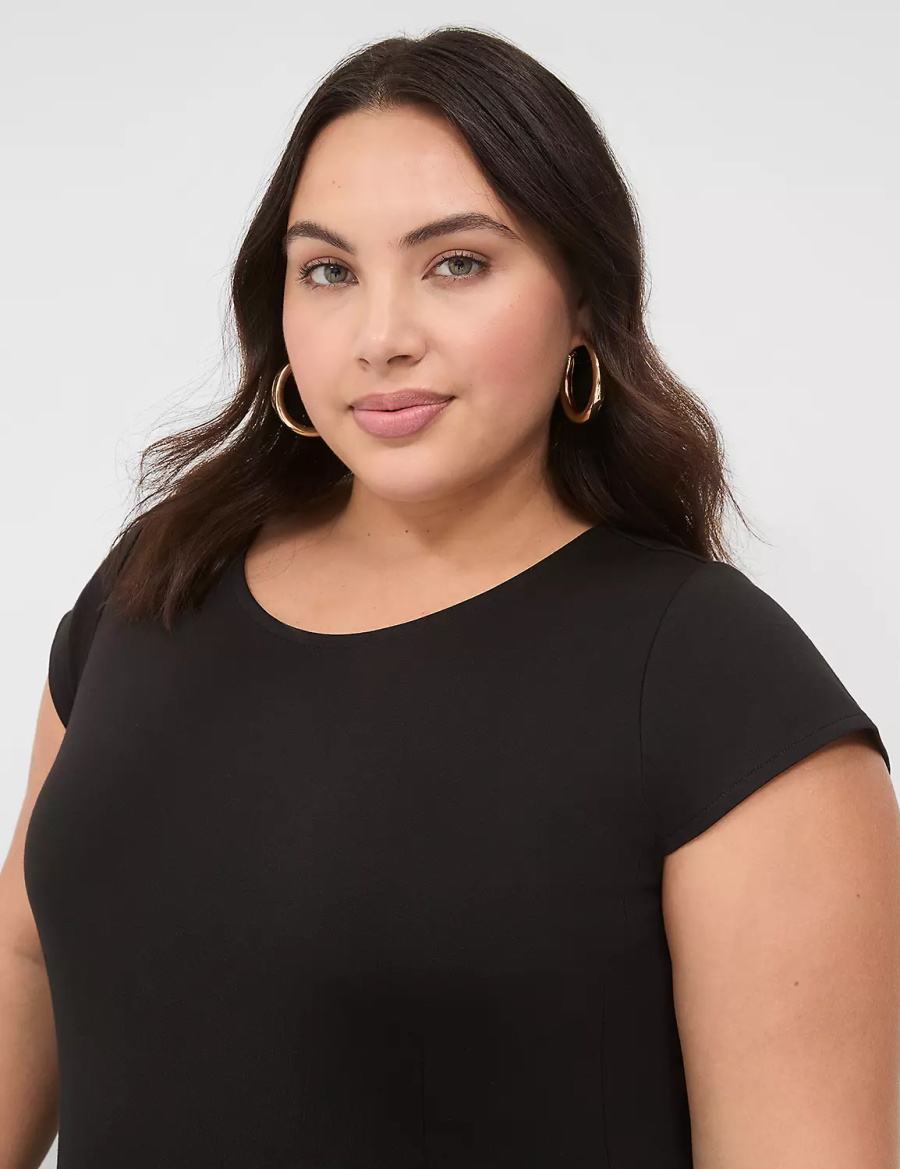 Dámské Casual Šaty Lane Bryant Ponte Cap-Sleeve Crew-Neck Černé | ELX9537FO