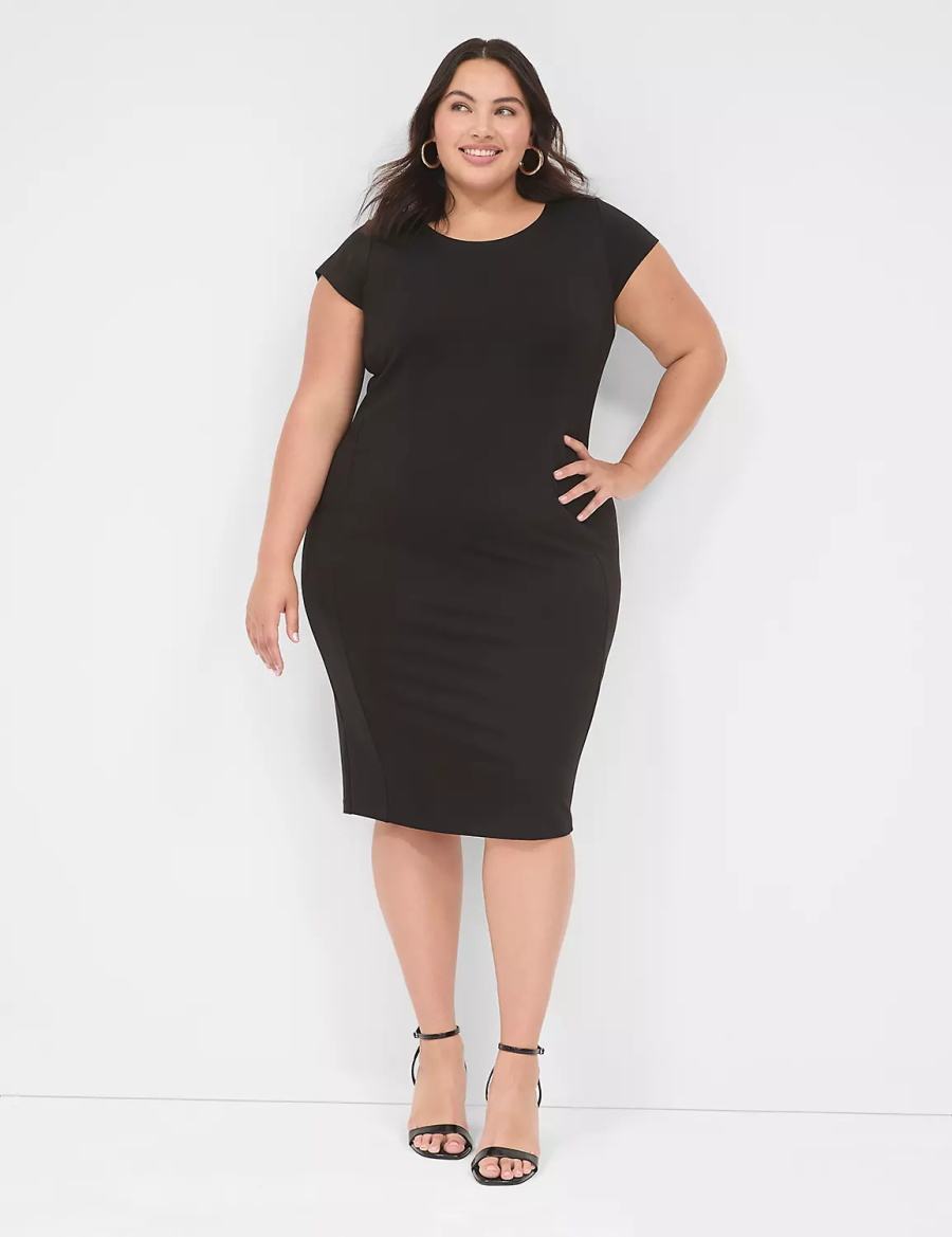 Dámské Casual Šaty Lane Bryant Ponte Cap-Sleeve Crew-Neck Černé | ELX9537FO