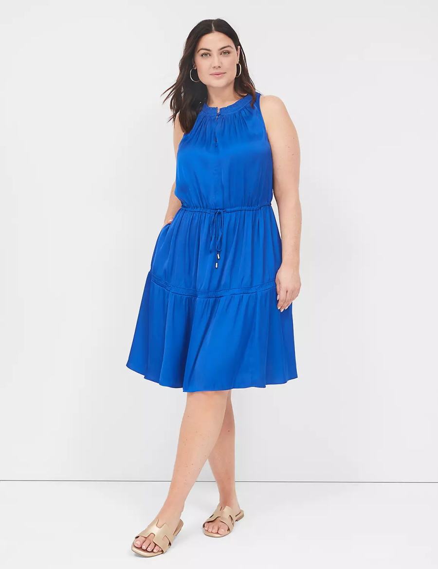 Dámské Casual Šaty Lane Bryant Satin Smocked-Neck Tie-Waist Blankyt | SOT4256JD