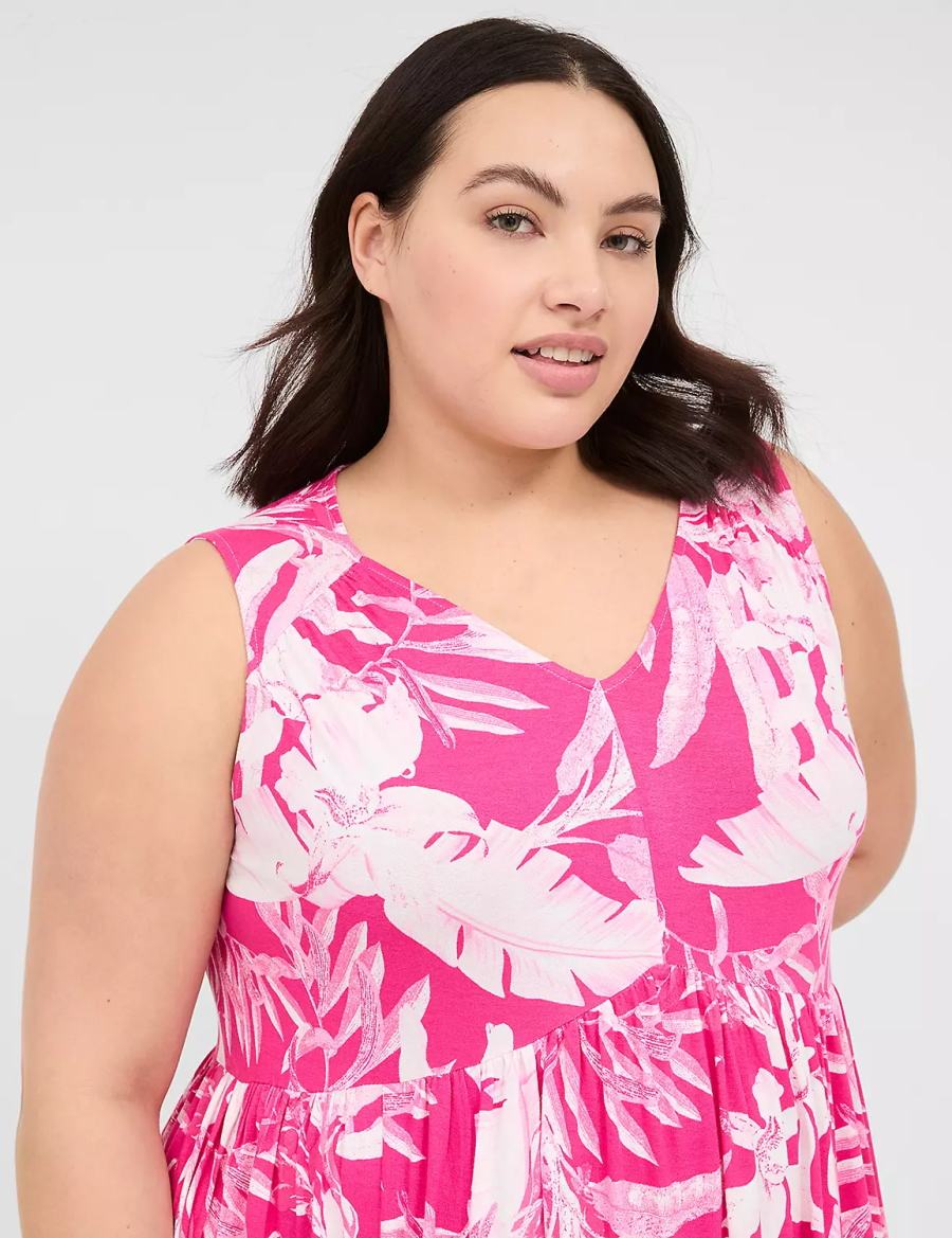 Dámské Casual Šaty Lane Bryant V-Neck Easy Swing Růžové | VDP7142UM