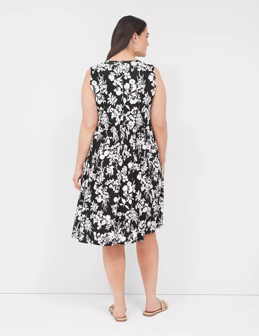 Dámské Casual Šaty Lane Bryant V-Neck Easy Swing Černé | WCZ3755JY