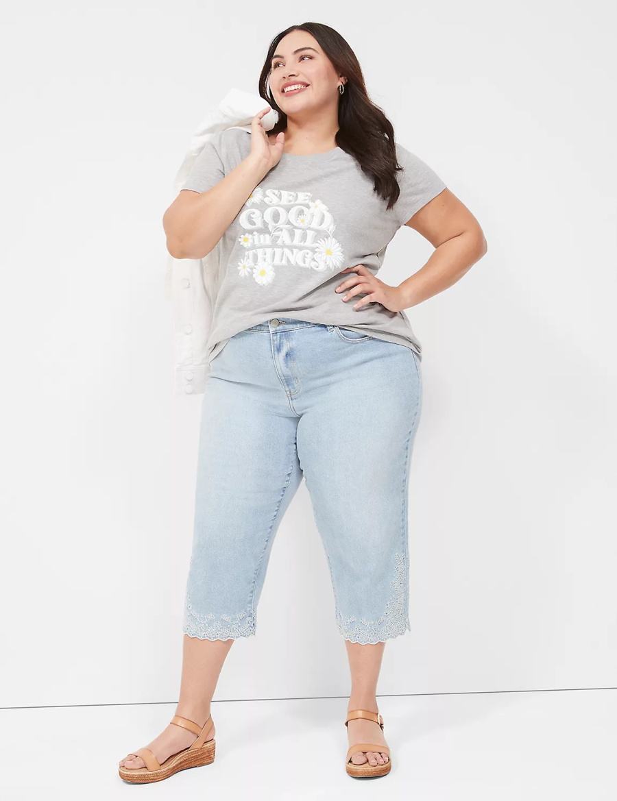 Dámské Džíny Lane Bryant Boyfriend Fit Capri With Embroidery Světle Blankyt | VNS1990NA