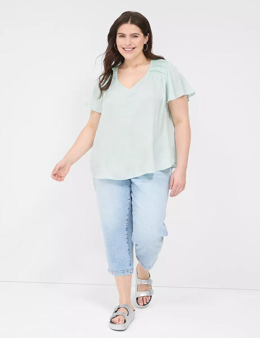 Dámské Halenka Lane Bryant Satin Smocked-Shoulder Světle Zelene | MAF9066LW