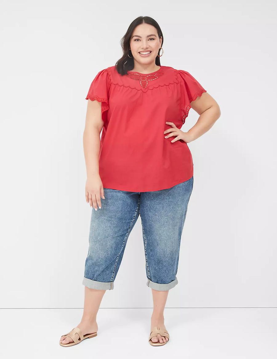 Dámské Halenka Lane Bryant Swing Eyelet-Trim Popover Červené | HUY5643NU