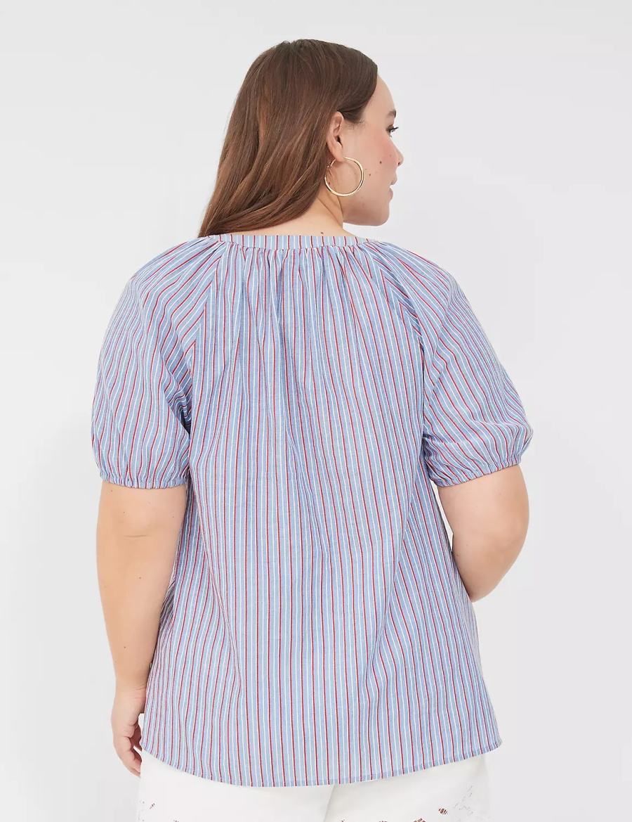 Dámské Halenka Lane Bryant Swing Short-Sleeve Notch-Neck Blankyt Proužek | IPH2475HT