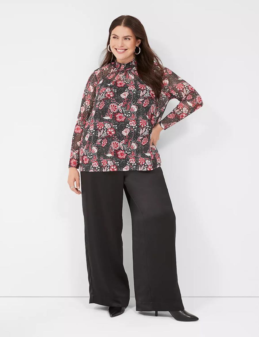 Dámské Halenka Lane Bryant Swing Smocked-Neck Top With Attached Cami Červené Bílé Černé | UWI1735UI