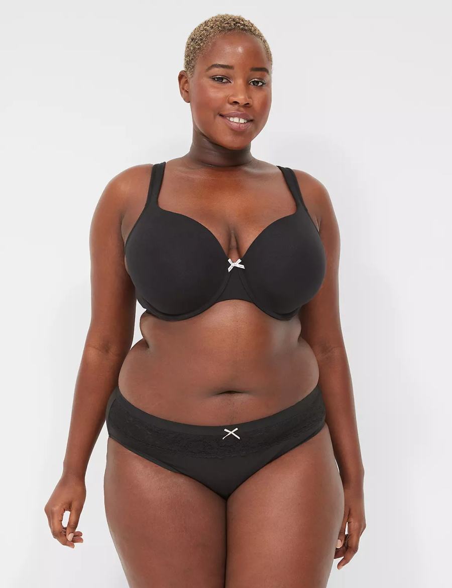Dámské Hipster Kalhotky Lane Bryant Cotton With Lace Waist Černé | JIU6342IK