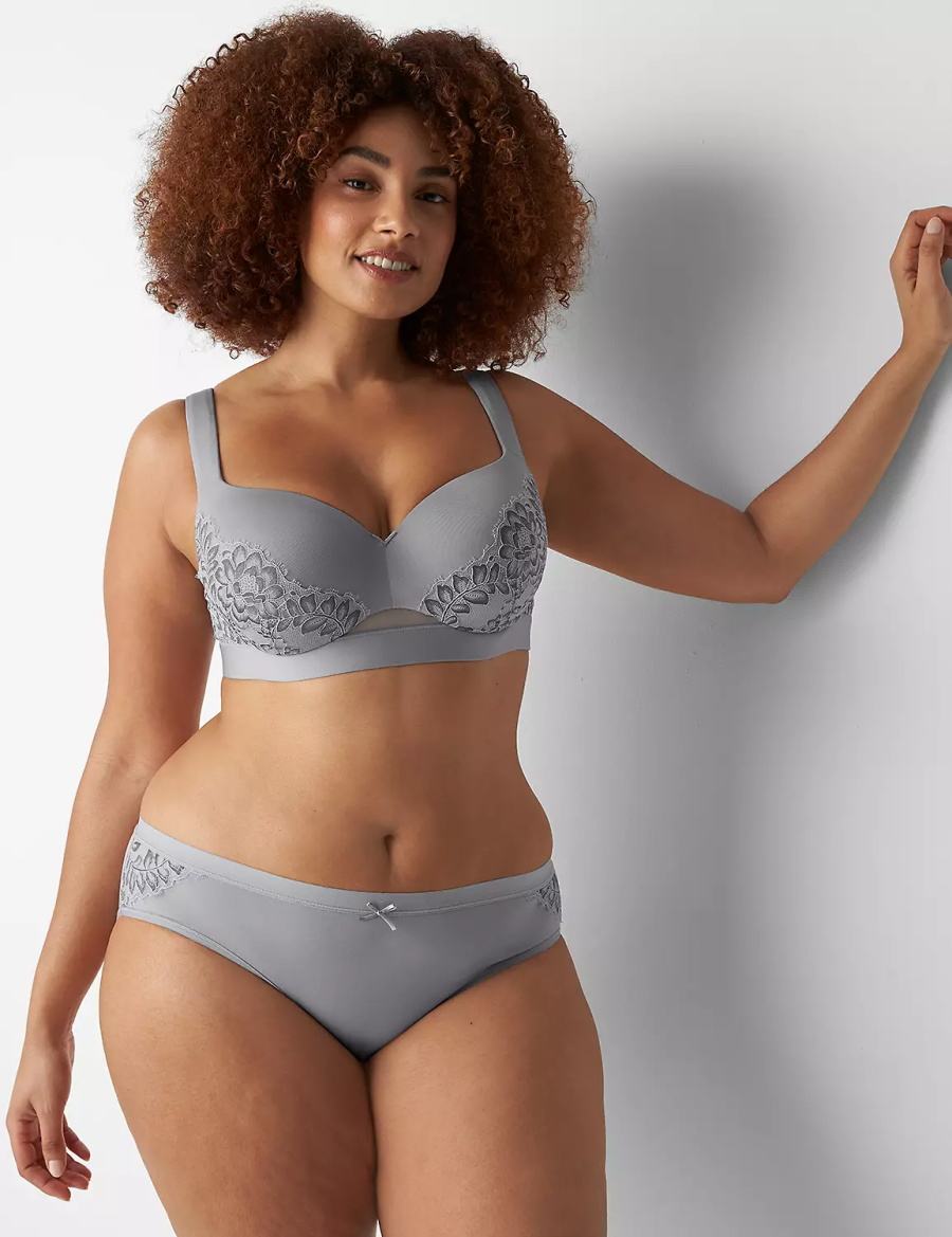 Dámské Hipster Kalhotky Lane Bryant No-Show With Satin Lace Šedé | OKG4647AP