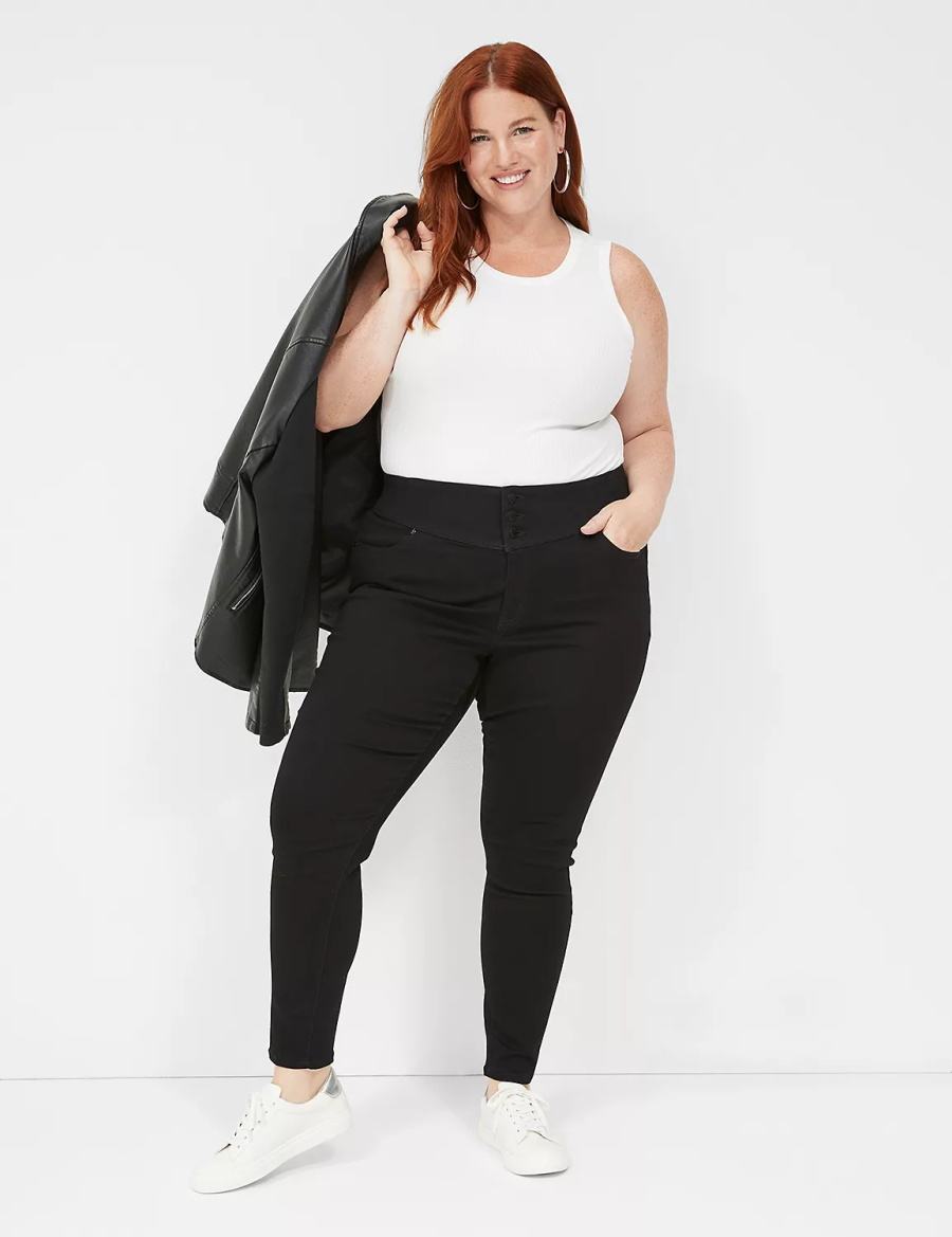 Dámské Jegginy Lane Bryant High-Rise Sateen 3-Button Černé | EAD36HM