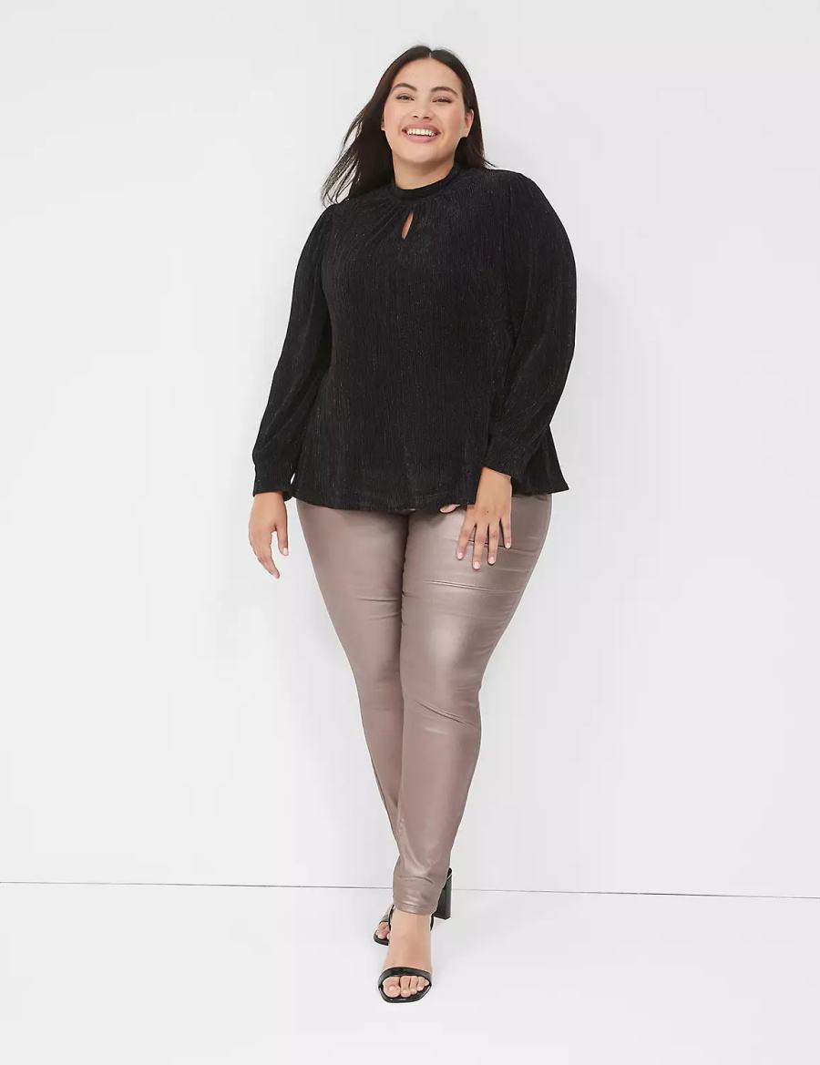 Dámské Jegginy Lane Bryant Pull-On High-Rise Coated Metallic Hnědé | EID667XN