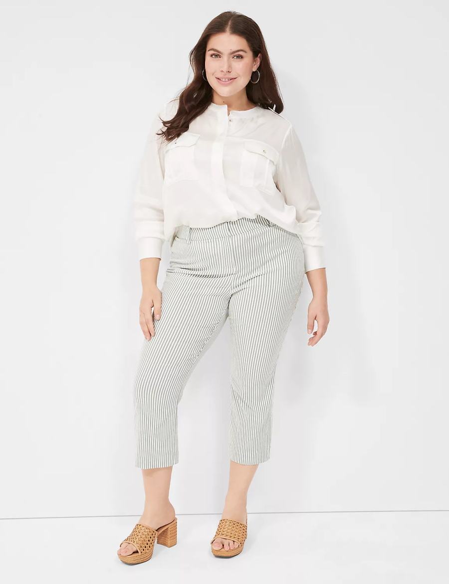 Dámské Kalhoty Lane Bryant 4-Season Slim Capri Zelene Proužek | YGK1341VD