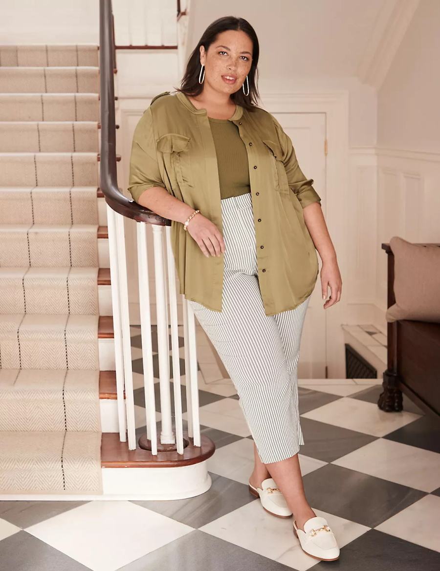 Dámské Kalhoty Lane Bryant 4-Season Slim Capri Zelene Proužek | YGK1341VD