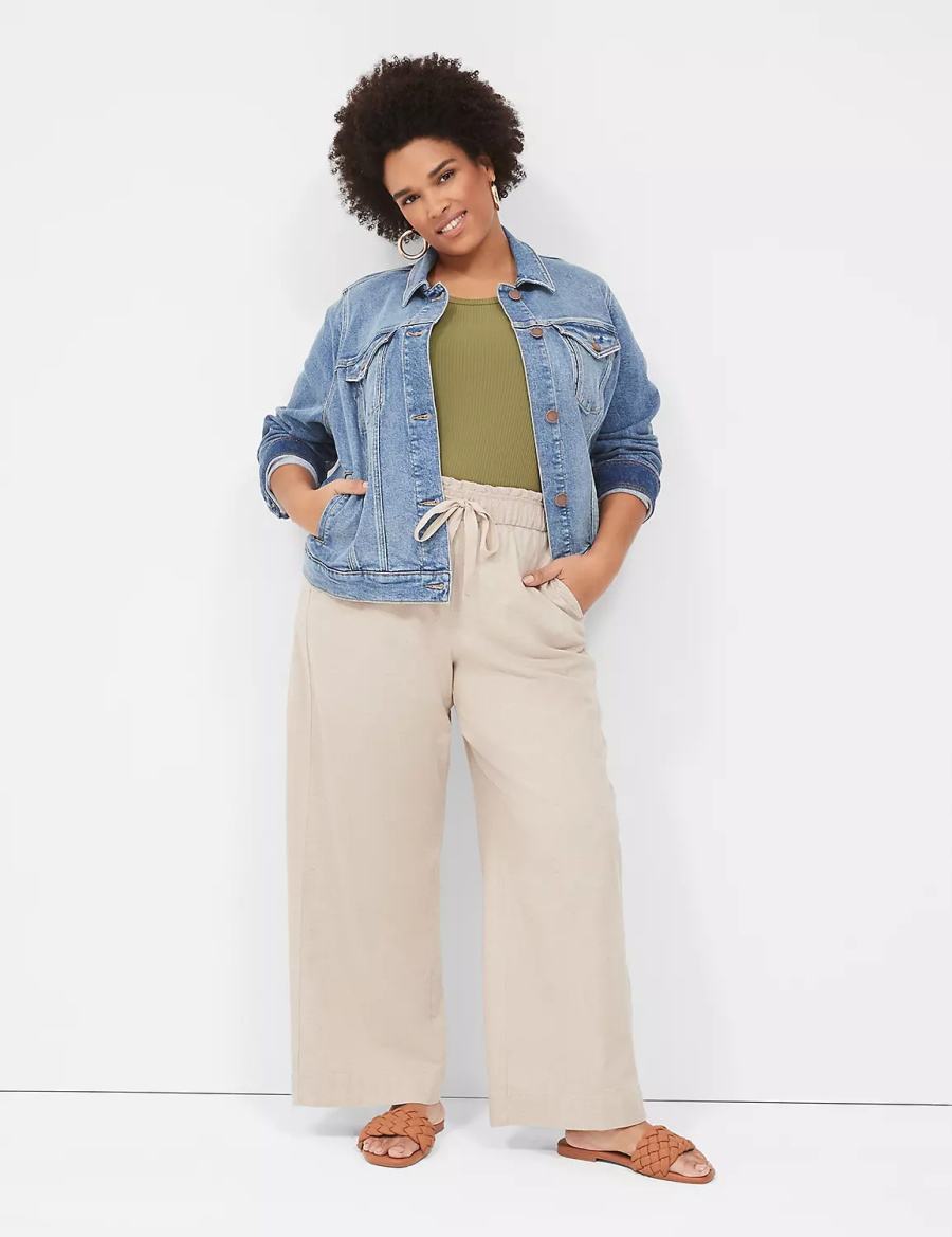 Dámské Kalhoty Lane Bryant Linen Wide Leg Béžový | AJN2387BH