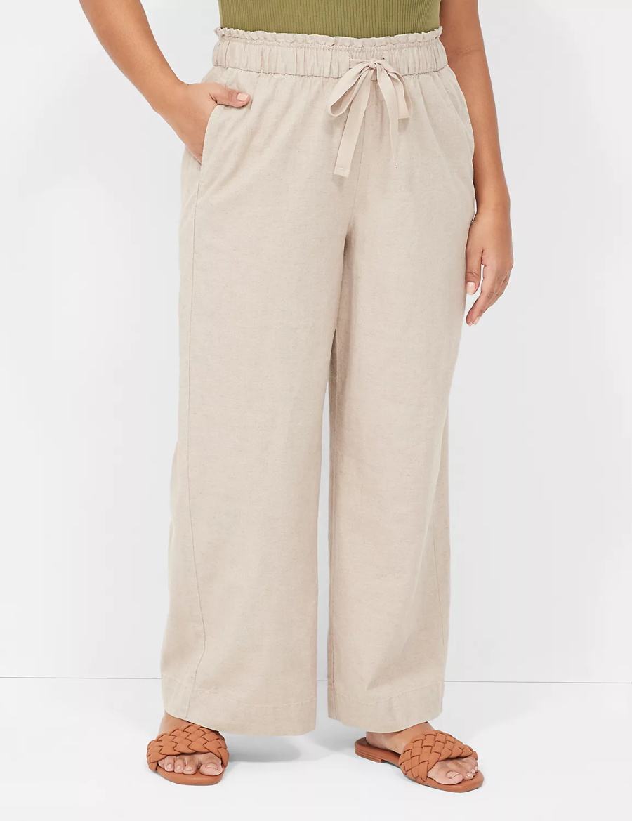 Dámské Kalhoty Lane Bryant Linen Wide Leg Béžový | AJN2387BH
