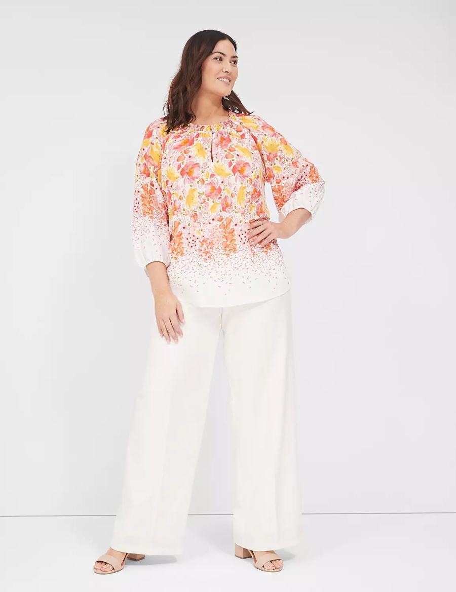 Dámské Kalhoty Lane Bryant Perfect Drape High-Rise Wide Leg - Fully Lined Bílé Růžové | SWT7393GA