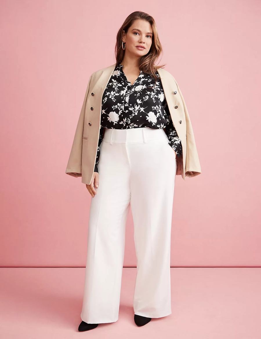 Dámské Kalhoty Lane Bryant Perfect Drape High-Rise Wide Leg - Fully Lined Bílé Růžové | SWT7393GA