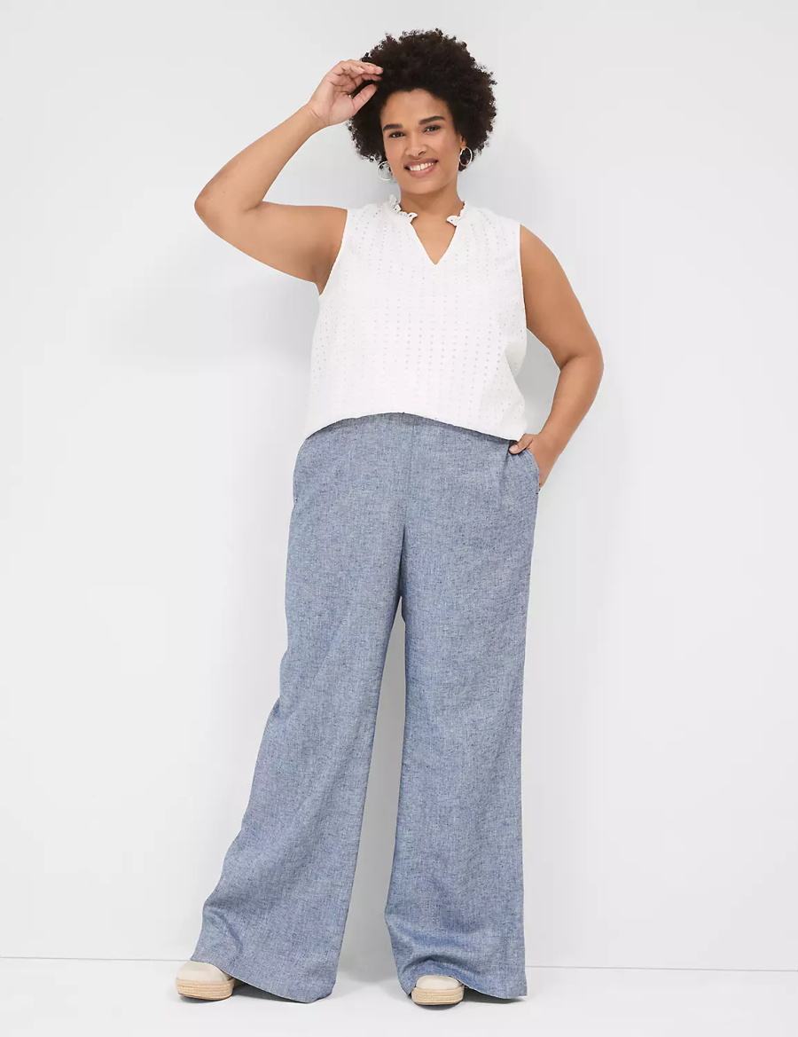 Dámské Kalhoty Lane Bryant Pull-On Chambray Linen Straight Leg Blankyt Šedé | XIH3799IZ