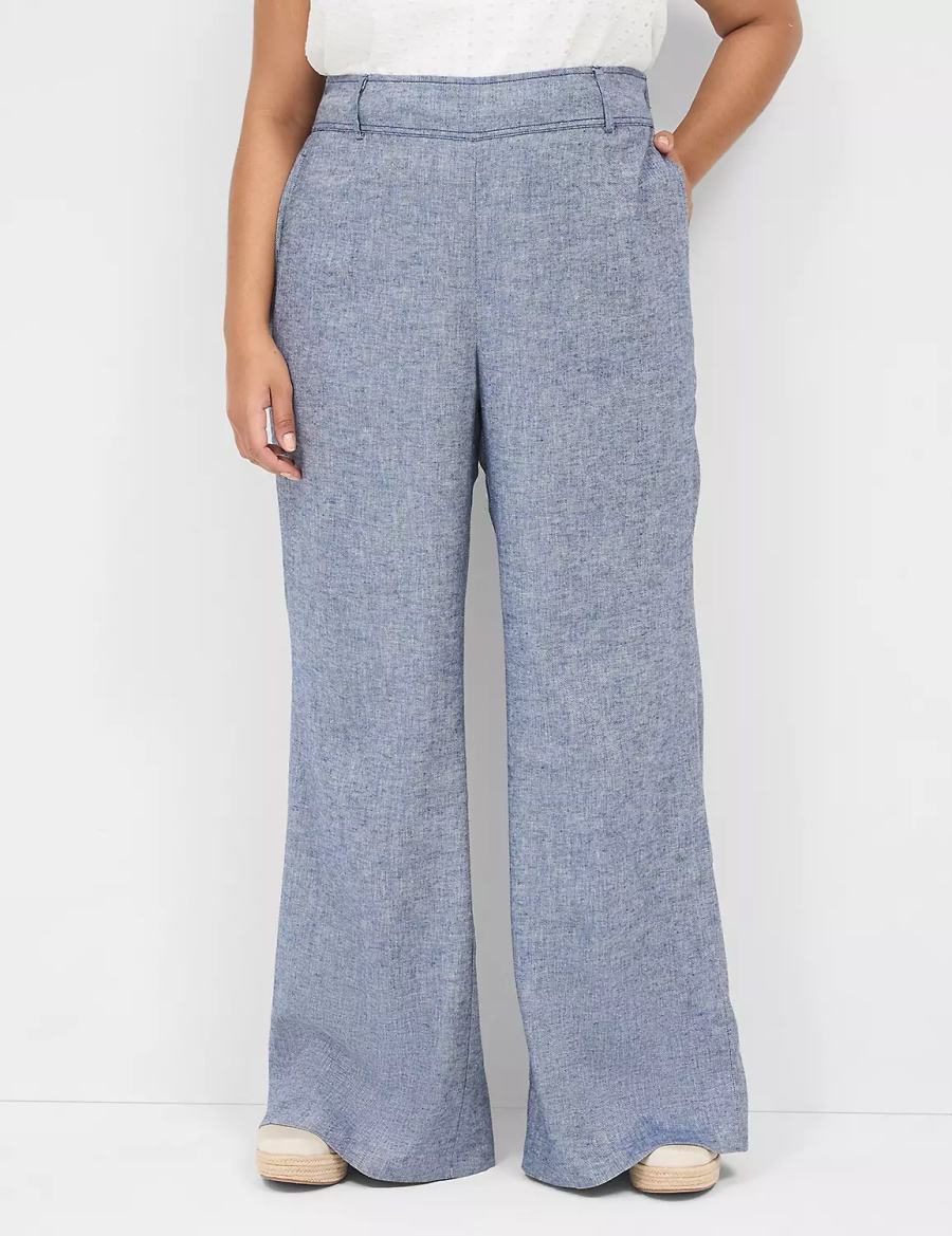 Dámské Kalhoty Lane Bryant Pull-On Chambray Linen Straight Leg Blankyt Šedé | XIH3799IZ