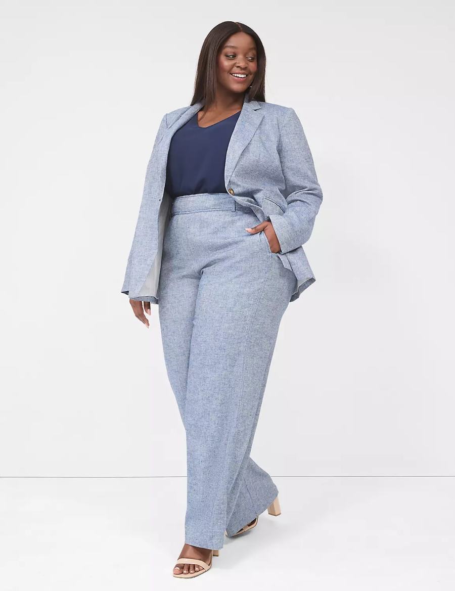 Dámské Kalhoty Lane Bryant Pull-On Chambray Linen Straight Leg Blankyt Šedé | XIH3799IZ