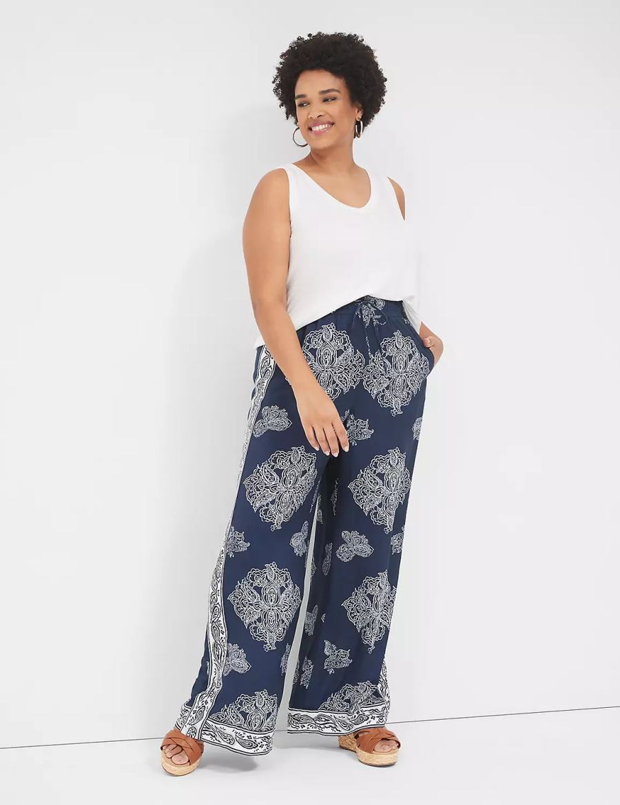Dámské Kalhoty Lane Bryant Pull-On Paperbag Wide Leg Tmavě Blankyt | CTZ4351NS