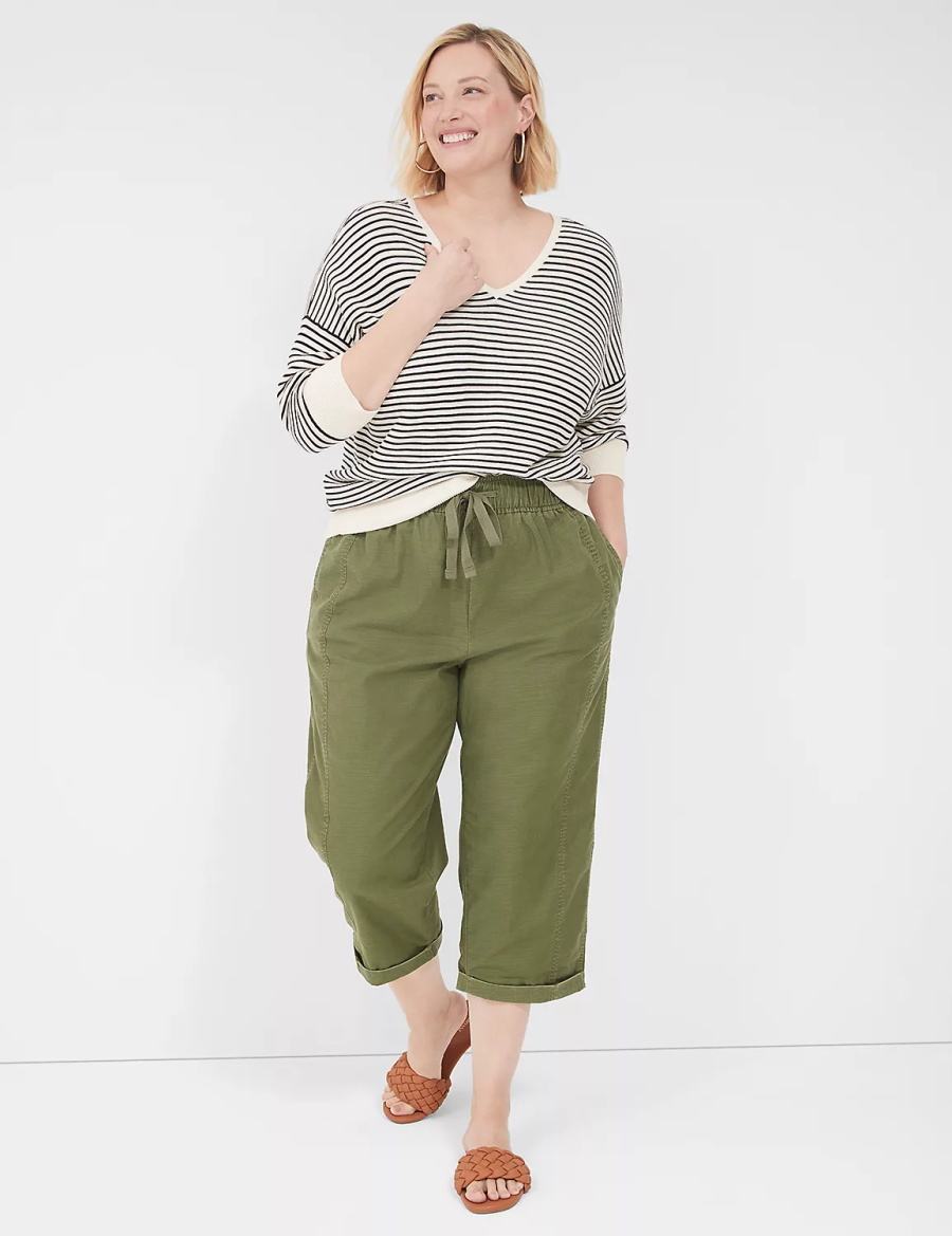 Dámské Kalhoty Lane Bryant Slub Pull-On Crop Zelene | HYE9956ZF
