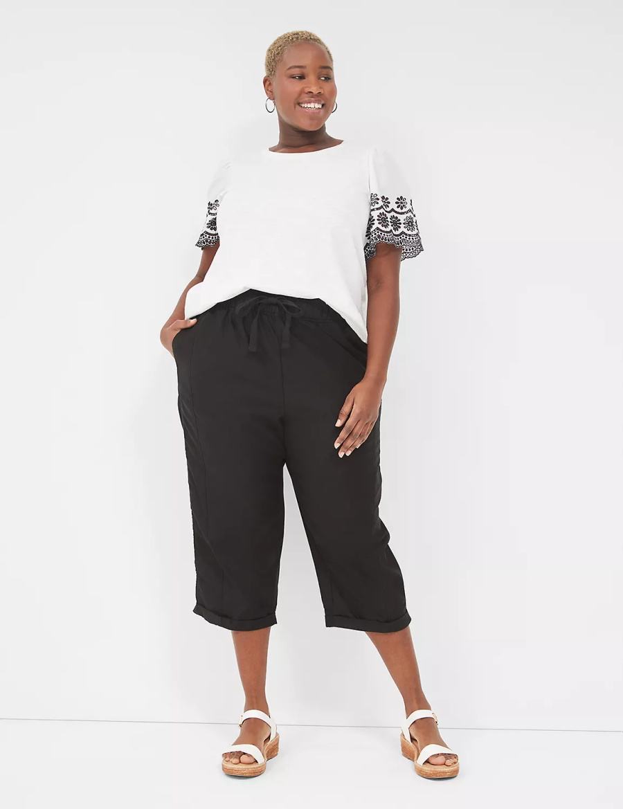 Dámské Kalhoty Lane Bryant Slub Pull-On Crop Černé | WWJ3022JY
