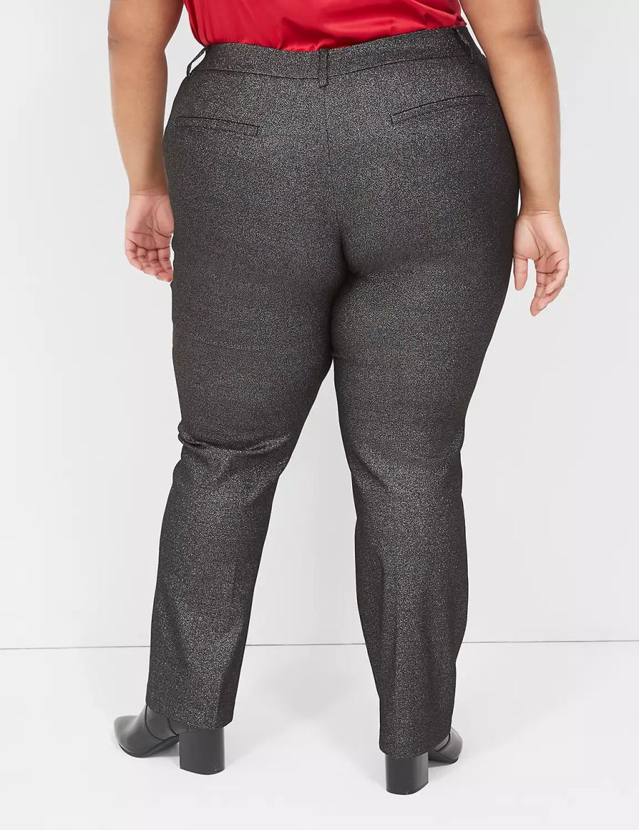 Dámské Kalhoty Lane Bryant Straight Leg 4-Season Shimmer Černé Stříbrné | PDJ2281HB