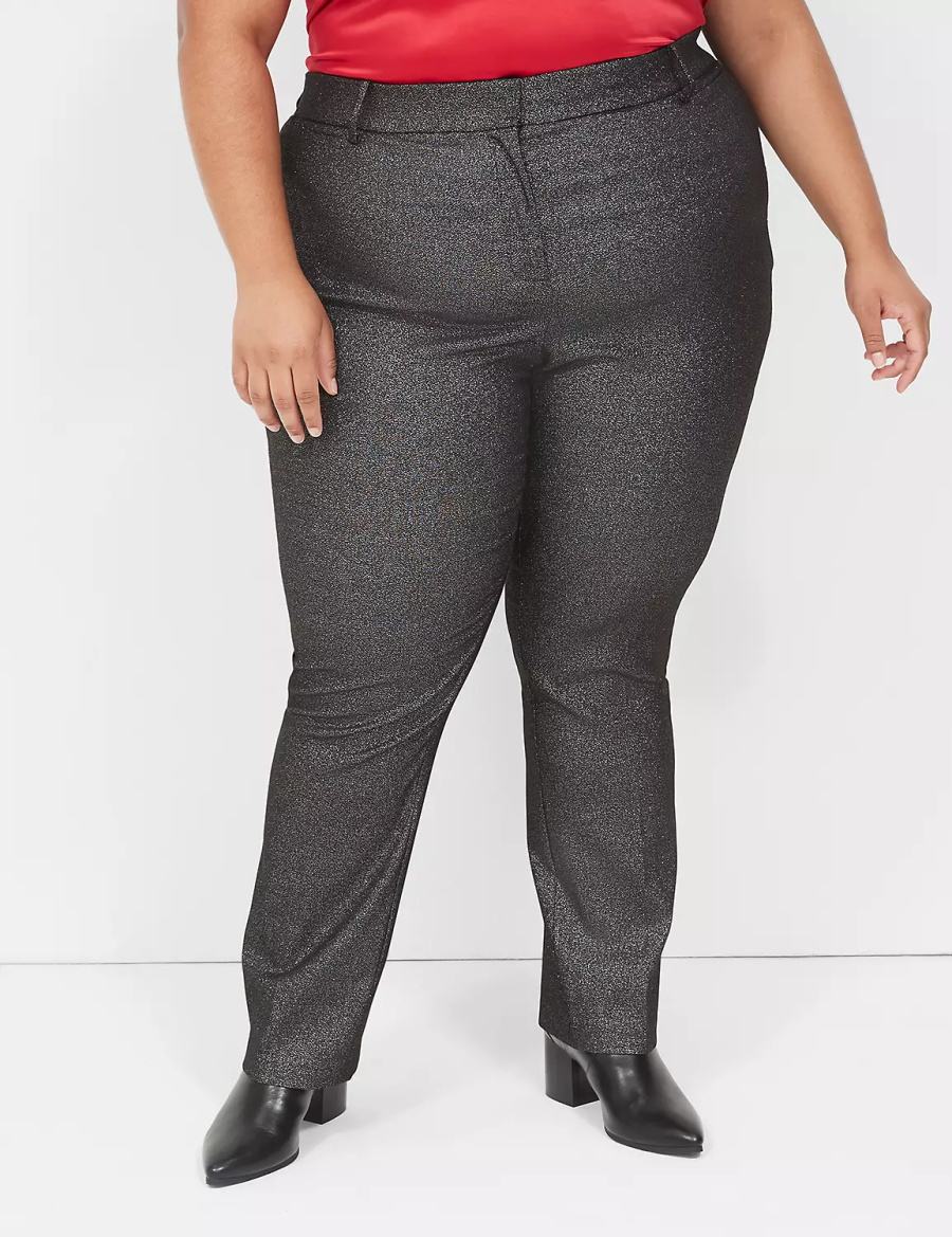 Dámské Kalhoty Lane Bryant Straight Leg 4-Season Shimmer Černé Stříbrné | PDJ2281HB