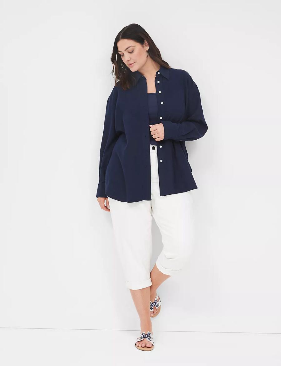Dámské Košile Lane Bryant Relaxed Linen Button-Down Blankyt | VER3968KJ