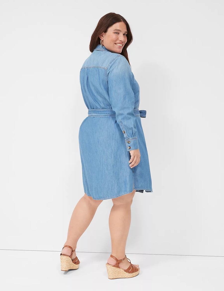 Dámské Košilové Šaty Lane Bryant Tie-Waist Denim Blankyt | CJN7230UR